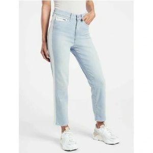 Athleta Sculptek Straight Leg High Rise Light Wash Tuxedo Stripe Jeans